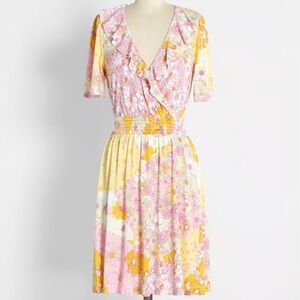ModCloth Marvelous Flower Medley Surplice Dress Size L